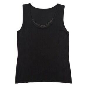 Knit Tank Top Crochet Lace Trim Scoop Neck Coquette 90s Stretchy Black Small